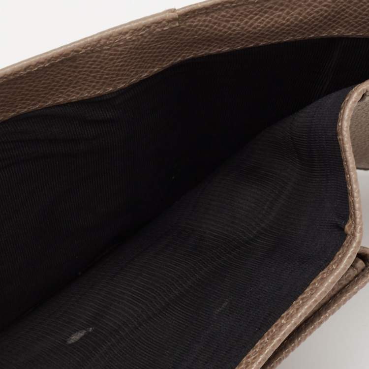 Pre Owned Dolce & Gabbana Taupe Leather Trifold Wallet