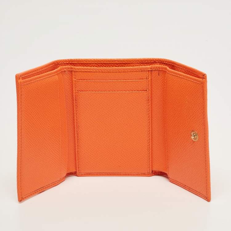 مملوكة مسبقًا Dolce & Gabbana Orange Leather Trifold Compact Wallet