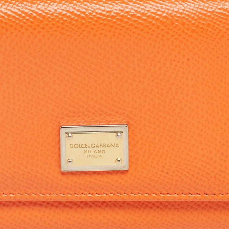 مملوكة مسبقًا Dolce & Gabbana Orange Leather Trifold Compact Wallet