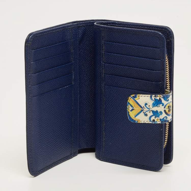 مملوكة مسبقًا Dolce & Gabbana Multicolor Majolica Print Leather French Wallet