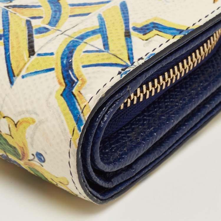 مملوكة مسبقًا Dolce & Gabbana Multicolor Majolica Print Leather French Wallet