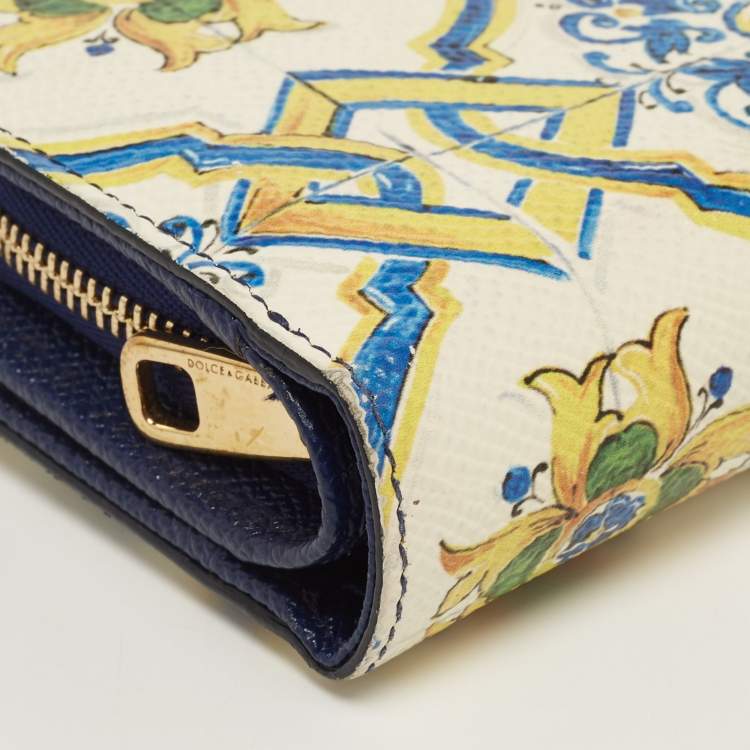 مملوكة مسبقًا Dolce & Gabbana Multicolor Majolica Print Leather French Wallet