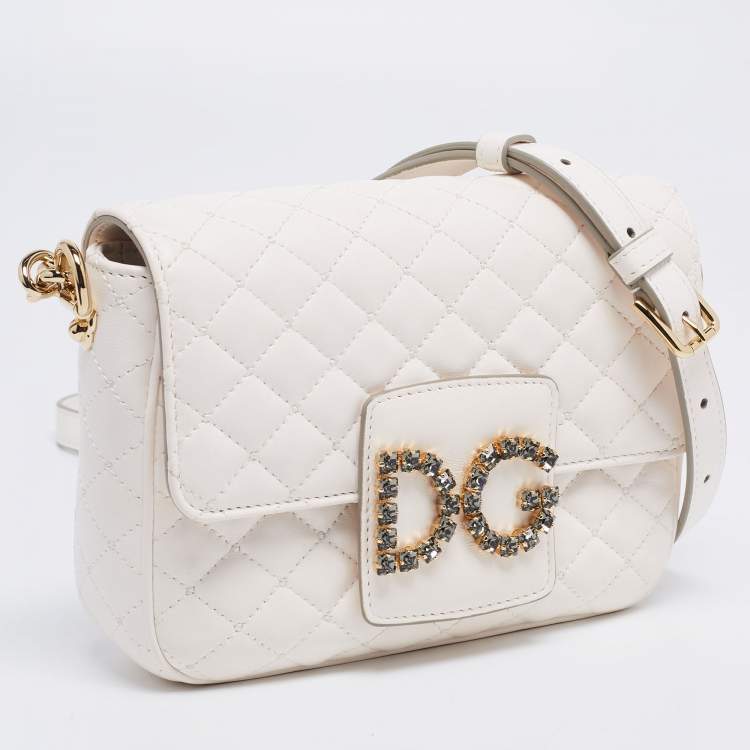 مملوكة مسبقًا Dolce & Gabbana White Quilted Leather Small DG Millennials Shoulder Bag