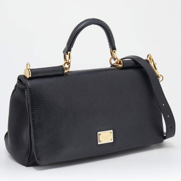 Pre Owned Dolce & Gabbana Black Leather Miss Sicily Chain Top Handle Bag