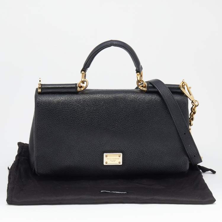 Pre Owned Dolce & Gabbana Black Leather Miss Sicily Chain Top Handle Bag