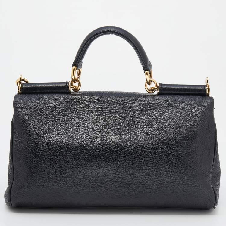 Pre Owned Dolce & Gabbana Black Leather Miss Sicily Chain Top Handle Bag