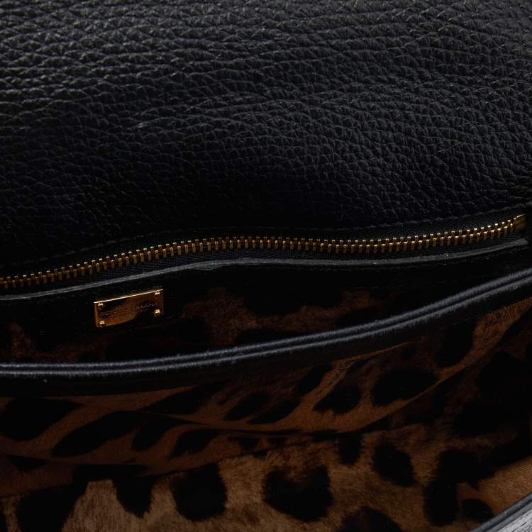 Pre Owned Dolce & Gabbana Black Leather Miss Sicily Chain Top Handle Bag