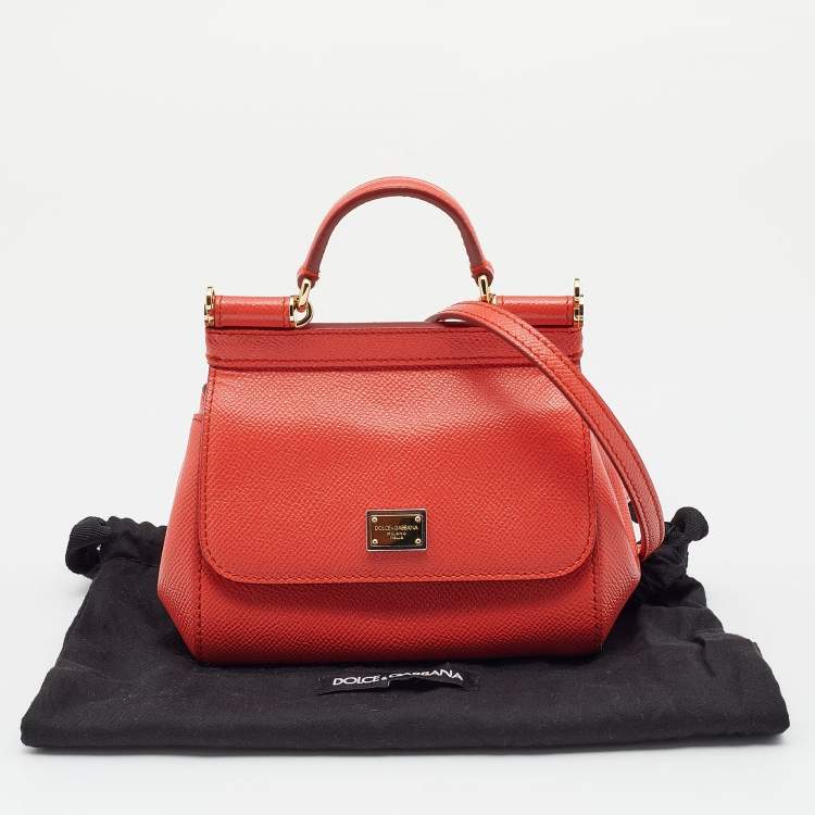 Pre Owned Dolce & Gabbana Orange Leather Micro Miss Sicily Top Handle Bag