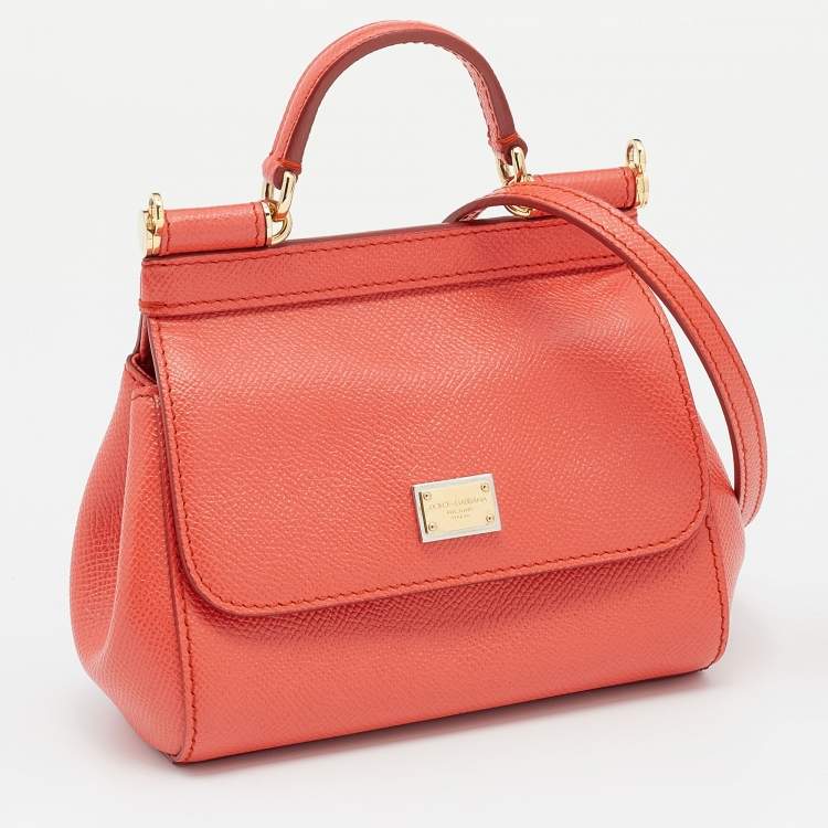 Pre Owned Dolce & Gabbana Orange Leather Micro Miss Sicily Top Handle Bag