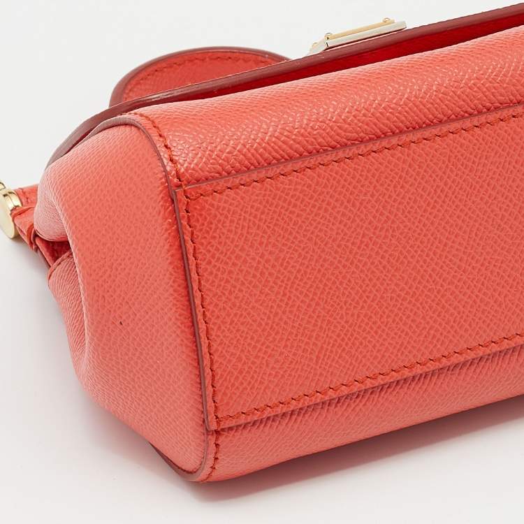 Pre Owned Dolce & Gabbana Orange Leather Micro Miss Sicily Top Handle Bag