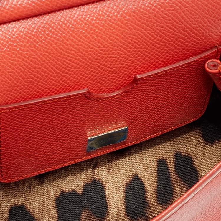 Pre Owned Dolce & Gabbana Orange Leather Micro Miss Sicily Top Handle Bag