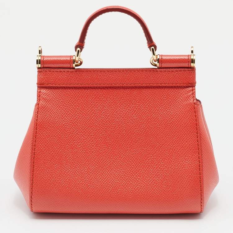 Pre Owned Dolce & Gabbana Orange Leather Micro Miss Sicily Top Handle Bag