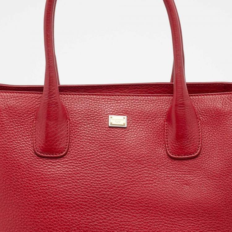 Pre Owned Dolce & Gabbana Red Leather Shopper Tote