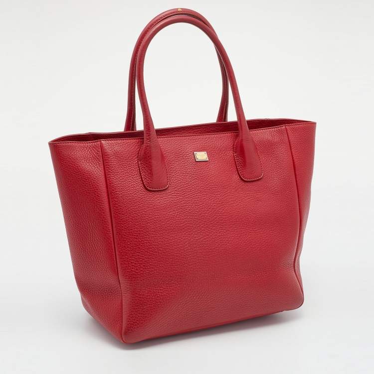 Pre Owned Dolce & Gabbana Red Leather Shopper Tote