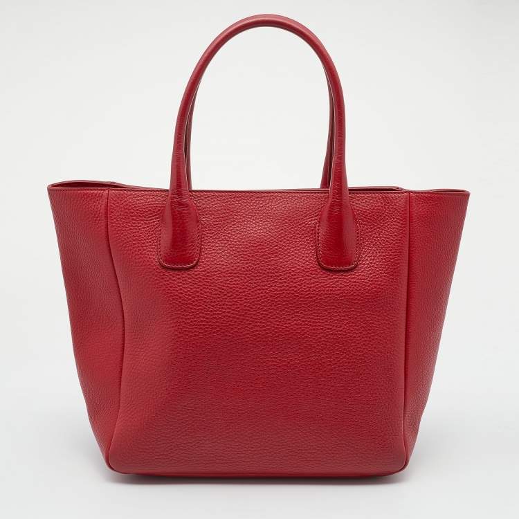 Pre Owned Dolce & Gabbana Red Leather Shopper Tote
