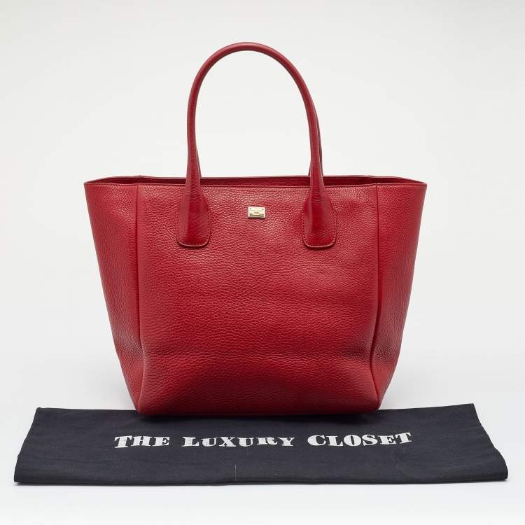 Pre Owned Dolce & Gabbana Red Leather Shopper Tote