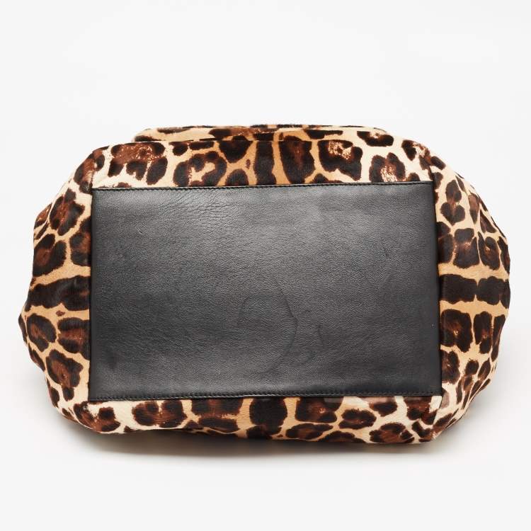 مملوكة مسبقًا Dolce & Gabbana Black/Brown Leopard Print Calfhair and Leather Miss Sicily Front Pocket Tote