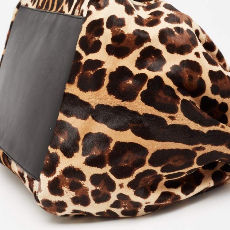 مملوكة مسبقًا Dolce & Gabbana Black/Brown Leopard Print Calfhair and Leather Miss Sicily Front Pocket Tote