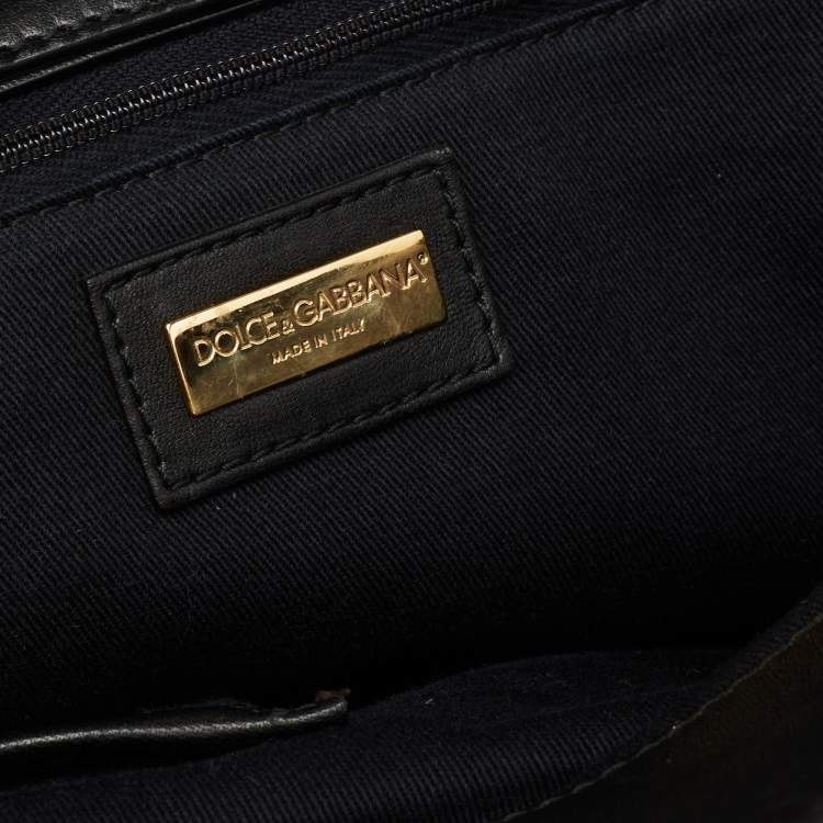 مملوكة مسبقًا Dolce & Gabbana Black/Brown Leopard Print Calfhair and Leather Miss Sicily Front Pocket Tote