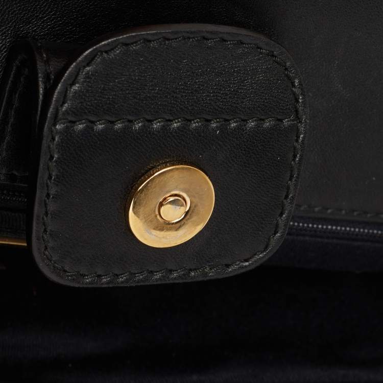 مملوكة مسبقًا Dolce & Gabbana Black/Brown Leopard Print Calfhair and Leather Miss Sicily Front Pocket Tote