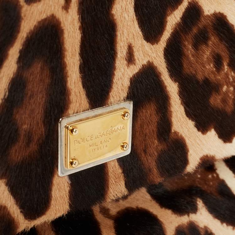 مملوكة مسبقًا Dolce & Gabbana Black/Brown Leopard Print Calfhair and Leather Miss Sicily Front Pocket Tote