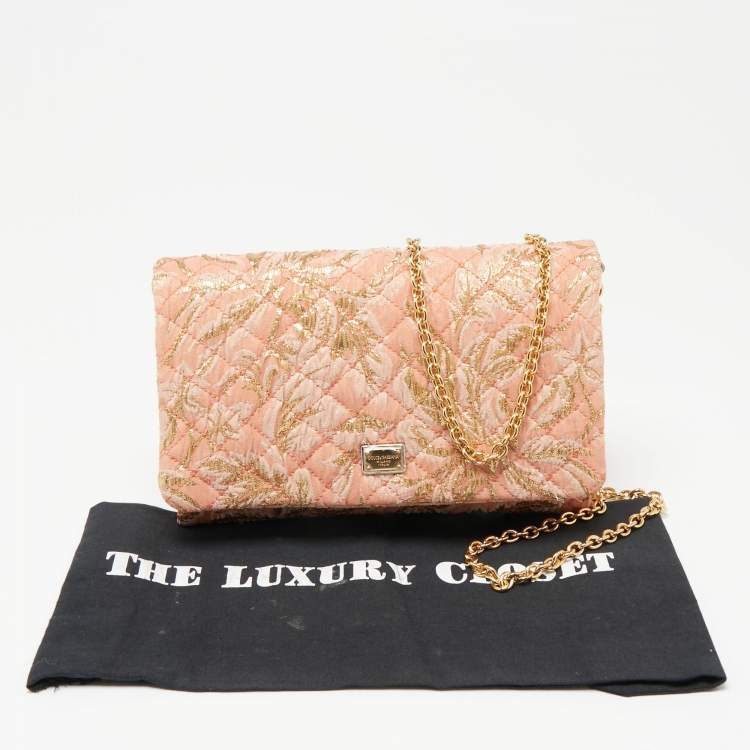 Pre Owned Dolce & Gabbana Pink & Gold Brocade Fabric Clutch 