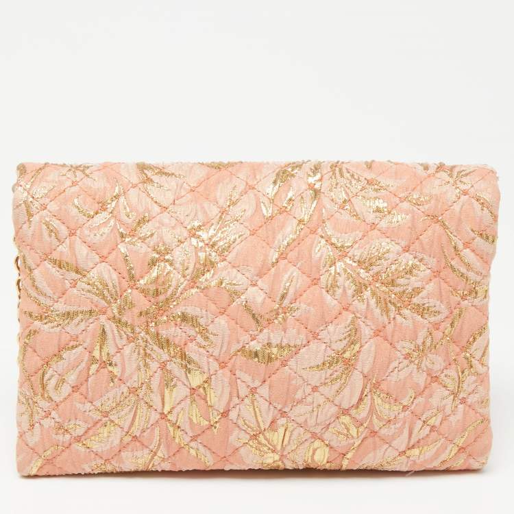 Pre Owned Dolce & Gabbana Pink & Gold Brocade Fabric Clutch 