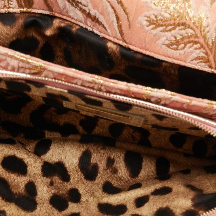 Pre Owned Dolce & Gabbana Pink & Gold Brocade Fabric Clutch 