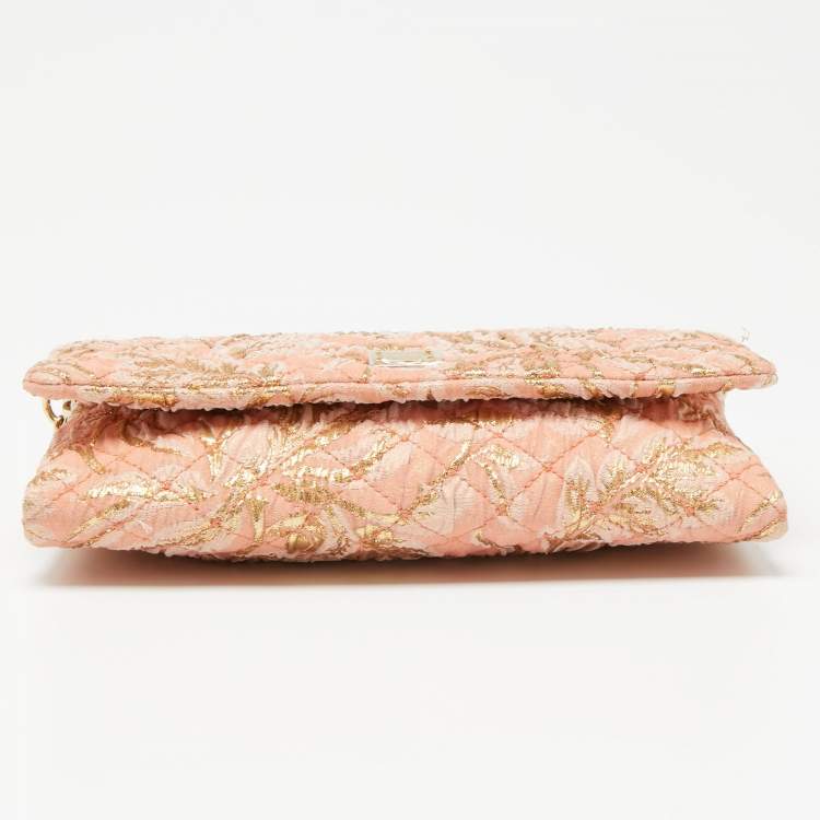 Pre Owned Dolce & Gabbana Pink & Gold Brocade Fabric Clutch 