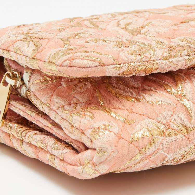 Pre Owned Dolce & Gabbana Pink & Gold Brocade Fabric Clutch 