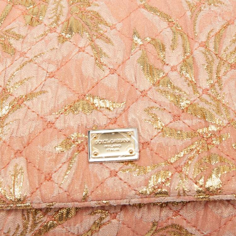 Pre Owned Dolce & Gabbana Pink & Gold Brocade Fabric Clutch 