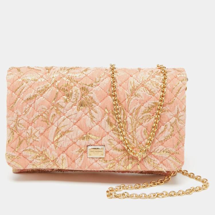 Pre Owned Dolce & Gabbana Pink & Gold Brocade Fabric Clutch 