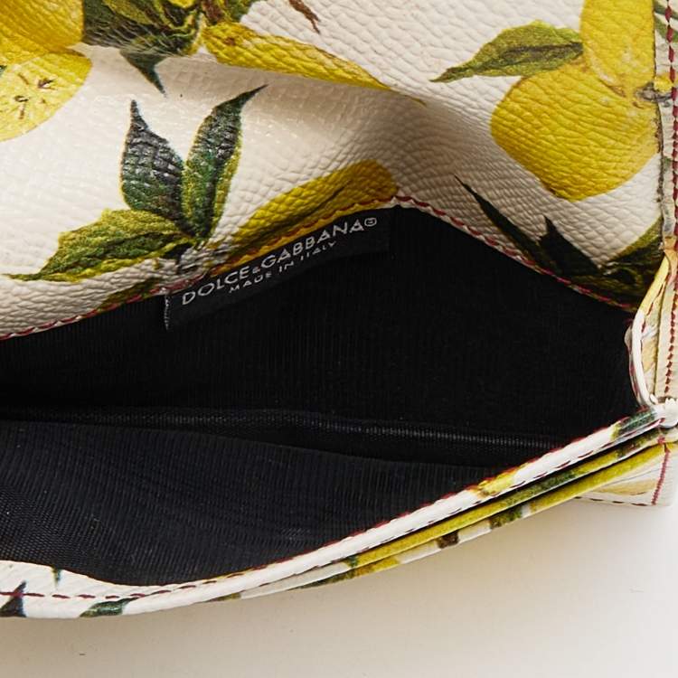 Pre Owned Dolce & Gabbana White Floral Print Leather Flap Card Case