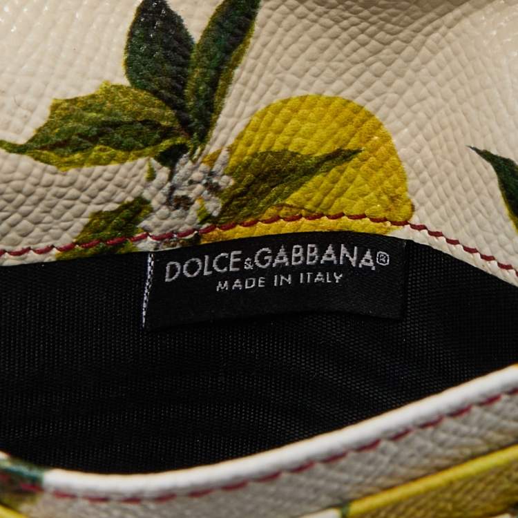 Pre Owned Dolce & Gabbana White Floral Print Leather Flap Card Case
