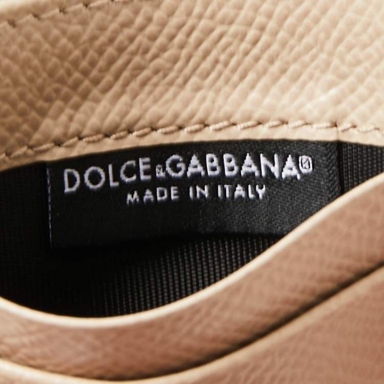 Pre Owned Dolce & Gabbana Beige Leather DG Crystal Logo Card Holder