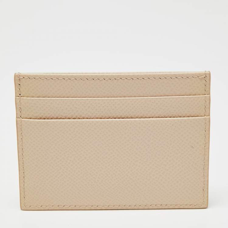Pre Owned Dolce & Gabbana Beige Leather DG Crystal Logo Card Holder