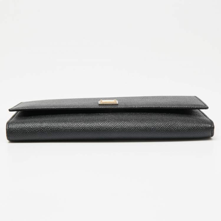 Pre Owned Dolce & Gabbana Black Leather Flap Chain Clutch