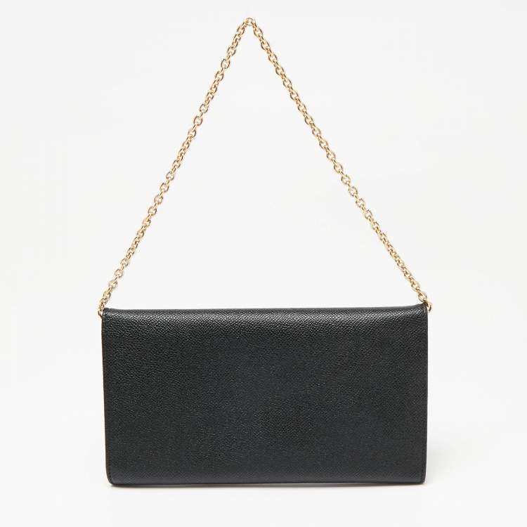 Pre Owned Dolce & Gabbana Black Leather Flap Chain Clutch