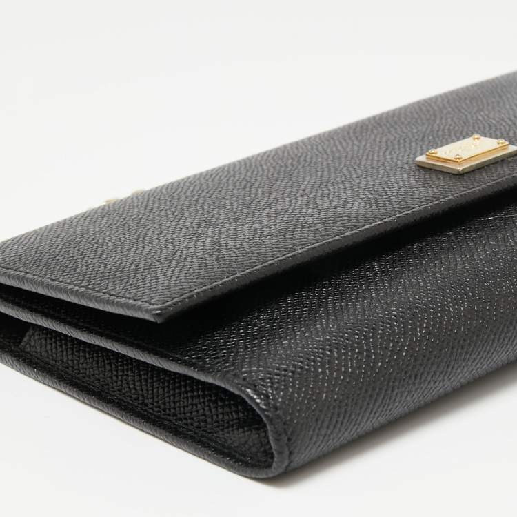 Pre Owned Dolce & Gabbana Black Leather Flap Chain Clutch