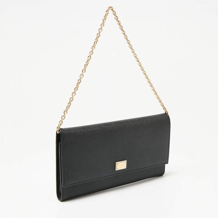 Pre Owned Dolce & Gabbana Black Leather Flap Chain Clutch