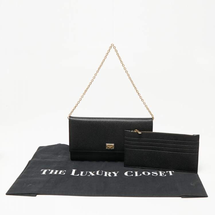 Pre Owned Dolce & Gabbana Black Leather Flap Chain Clutch