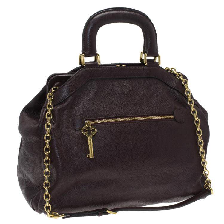 Pre Owned Dolce & Gabbana Choco Brown Leather Key Zipper Top Handle Bag