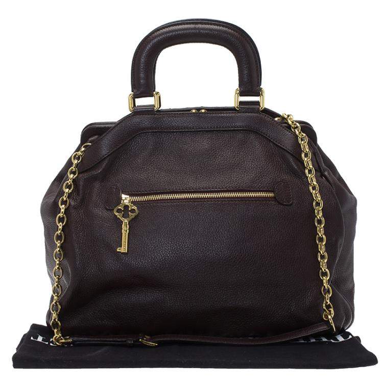 Pre Owned Dolce & Gabbana Choco Brown Leather Key Zipper Top Handle Bag