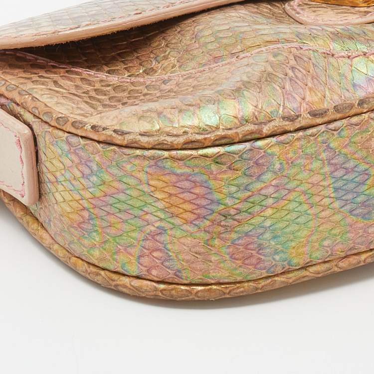 Pre Owned Dolce & Gabbana Multicolor Holographic Snakeskin Flap Chain Clutch
