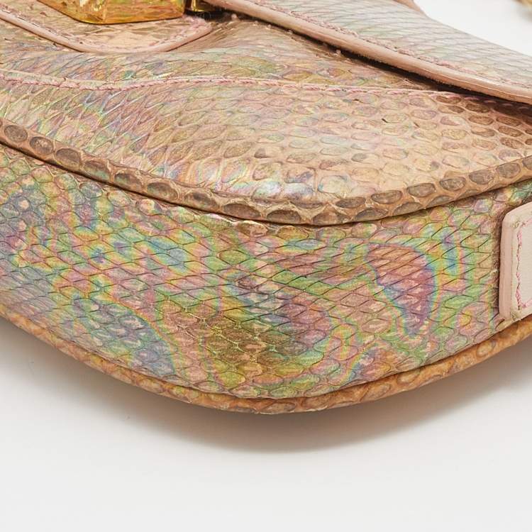 Pre Owned Dolce & Gabbana Multicolor Holographic Snakeskin Flap Chain Clutch