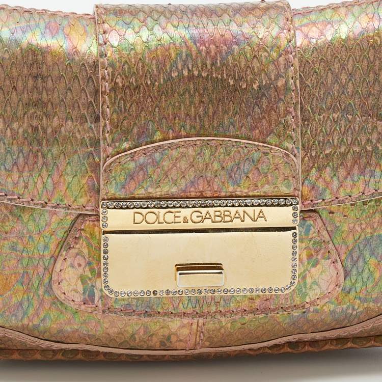 Pre Owned Dolce & Gabbana Multicolor Holographic Snakeskin Flap Chain Clutch