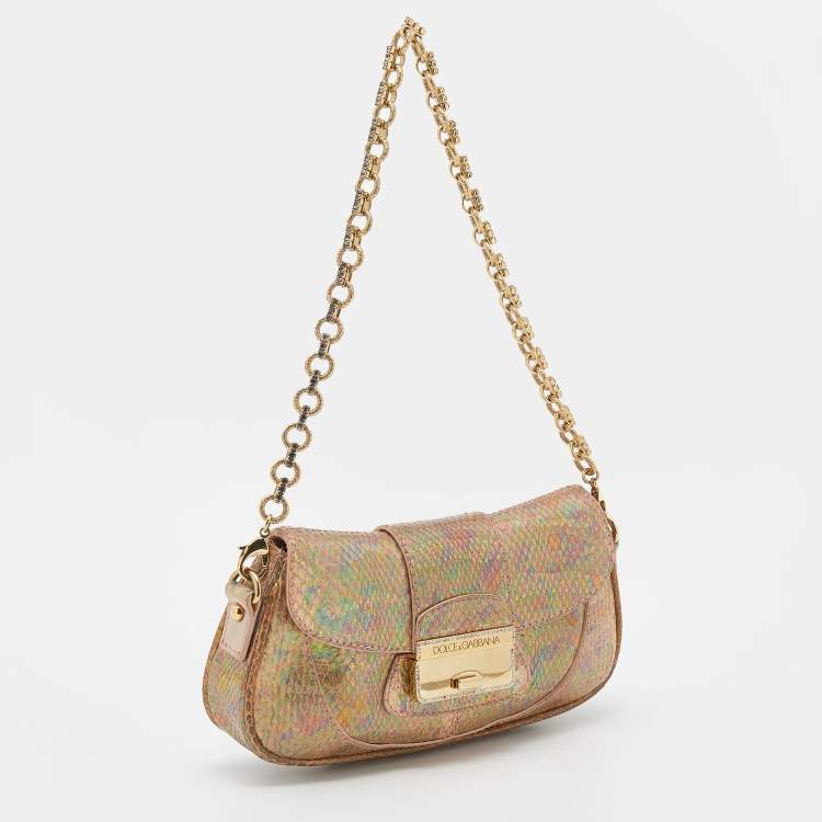 Pre Owned Dolce & Gabbana Multicolor Holographic Snakeskin Flap Chain Clutch
