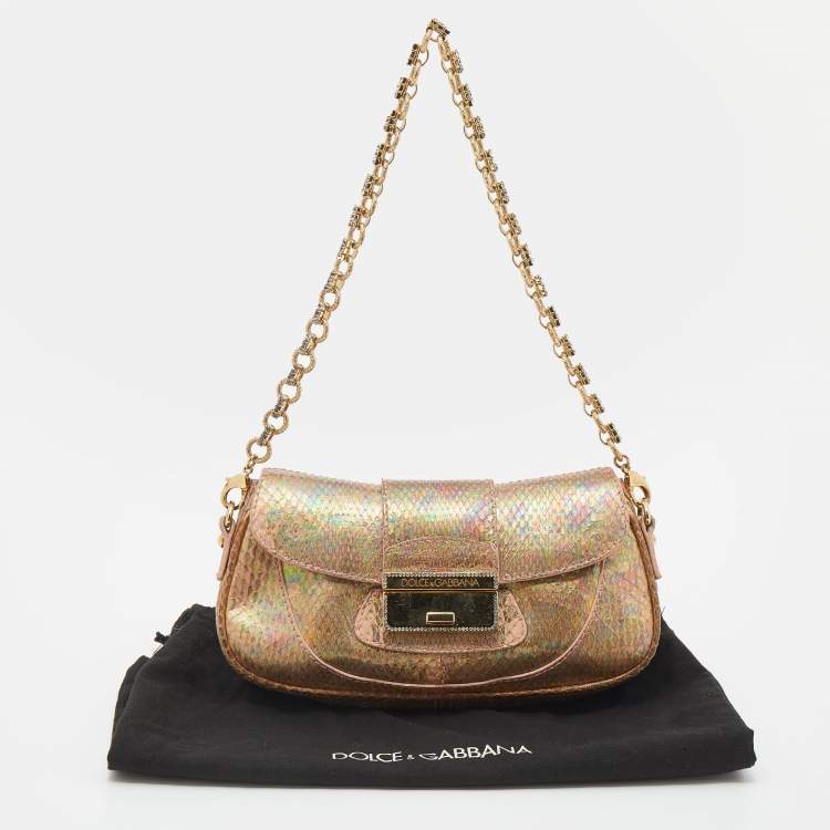 Pre Owned Dolce & Gabbana Multicolor Holographic Snakeskin Flap Chain Clutch