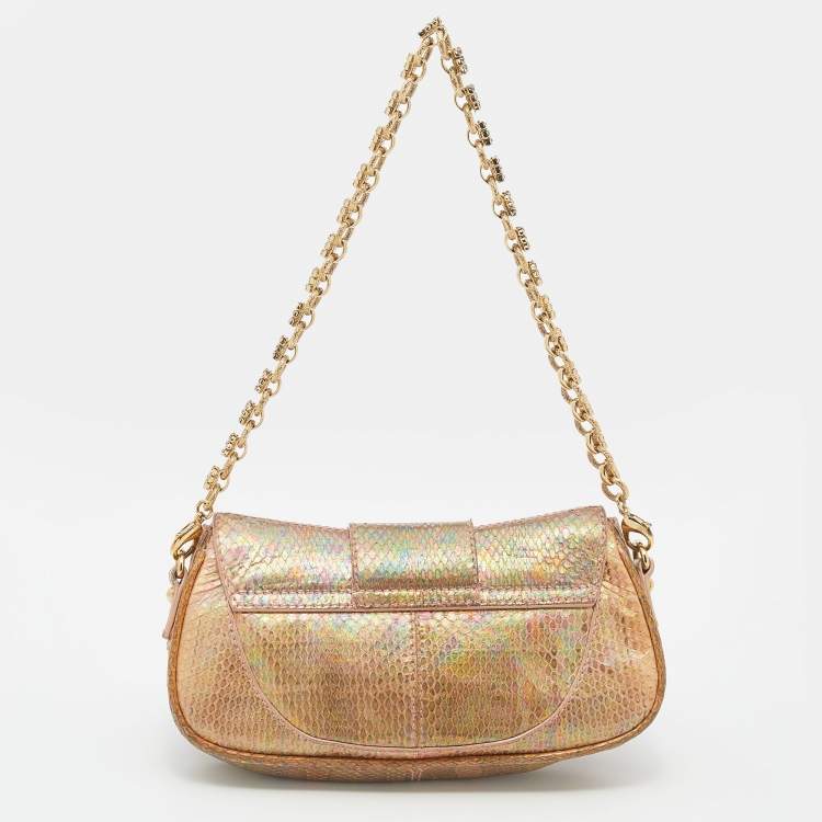 Pre Owned Dolce & Gabbana Multicolor Holographic Snakeskin Flap Chain Clutch