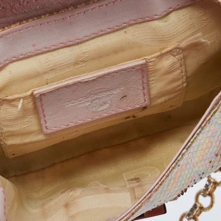 Pre Owned Dolce & Gabbana Multicolor Holographic Snakeskin Flap Chain Clutch